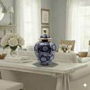 Hand-Painted Navy Gold Floral Temple Jar