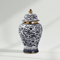 Handcrafted Navy Gold Motif Ceramic Jar