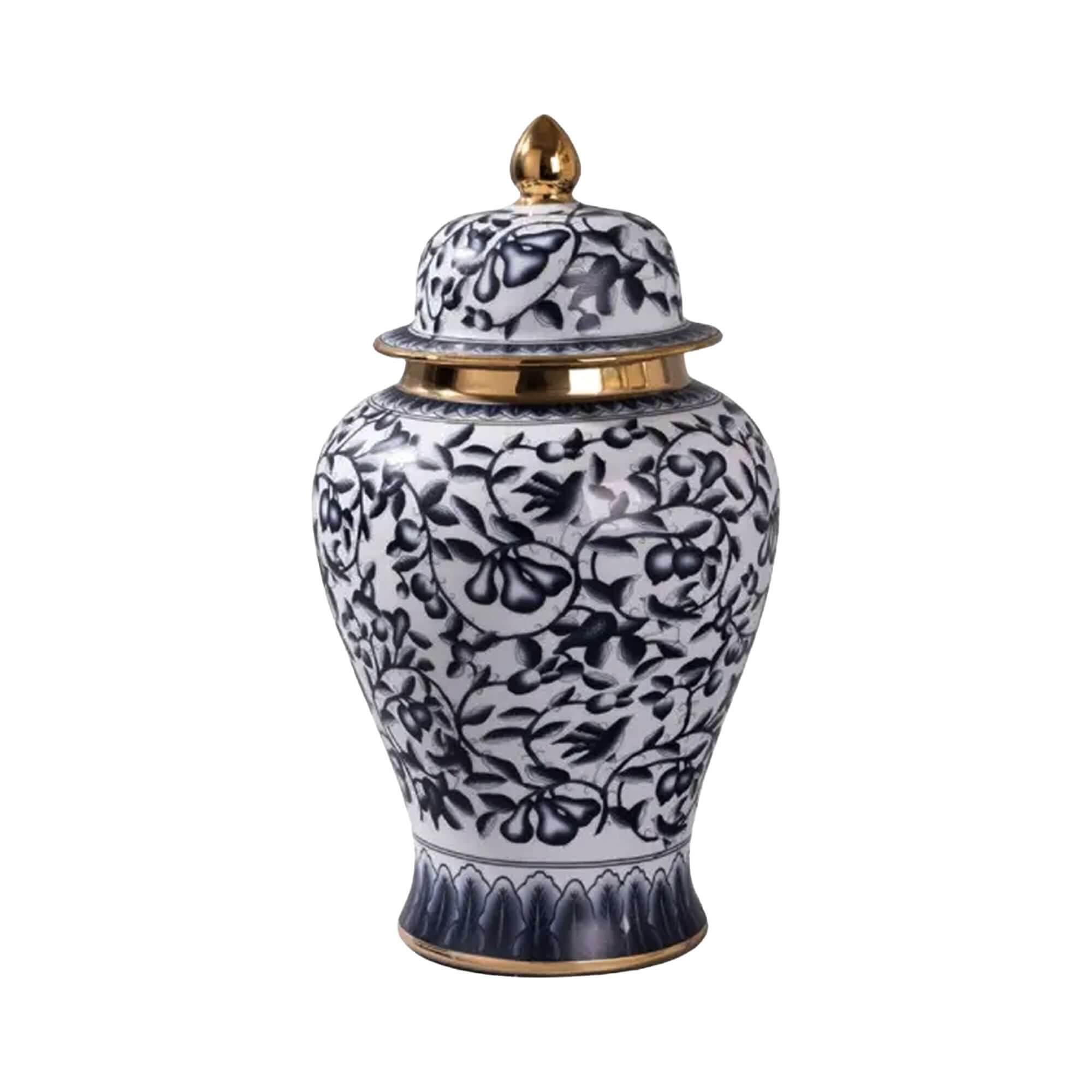 Blue and White Vine Ceramic Ginger Jar - Large