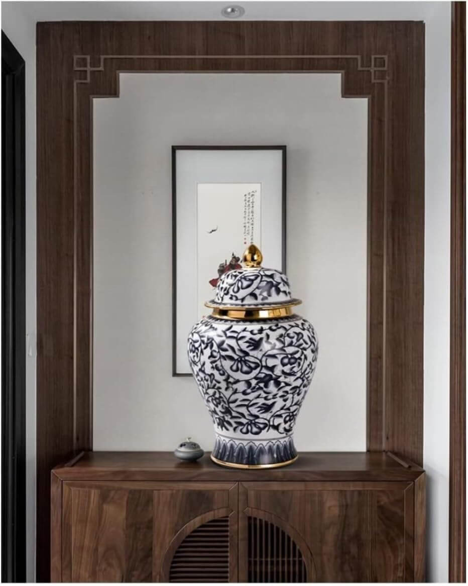 Handcrafted Navy Gold Motif Ceramic Jar