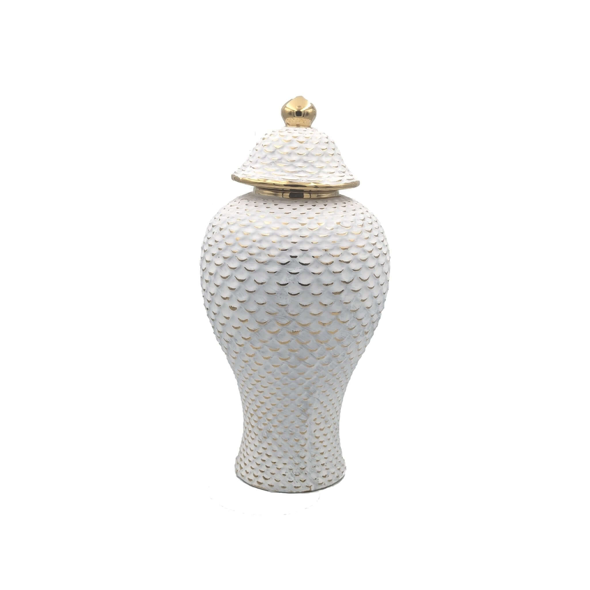 Handcrafted Vintage Gold White Ceramic Jar