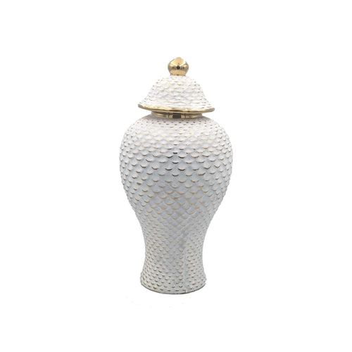 Handcrafted Vintage Gold White Ceramic Jar