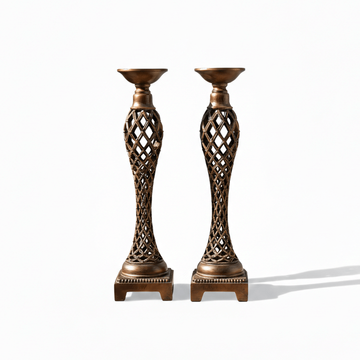 Handcrafted Wooden Pillar Holder Set