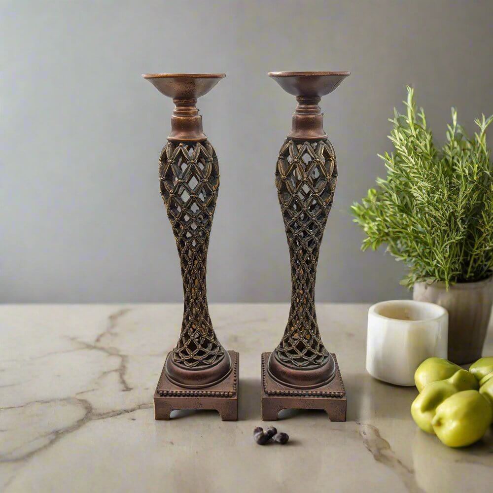 Handcrafted Wooden Pillar Holder Set