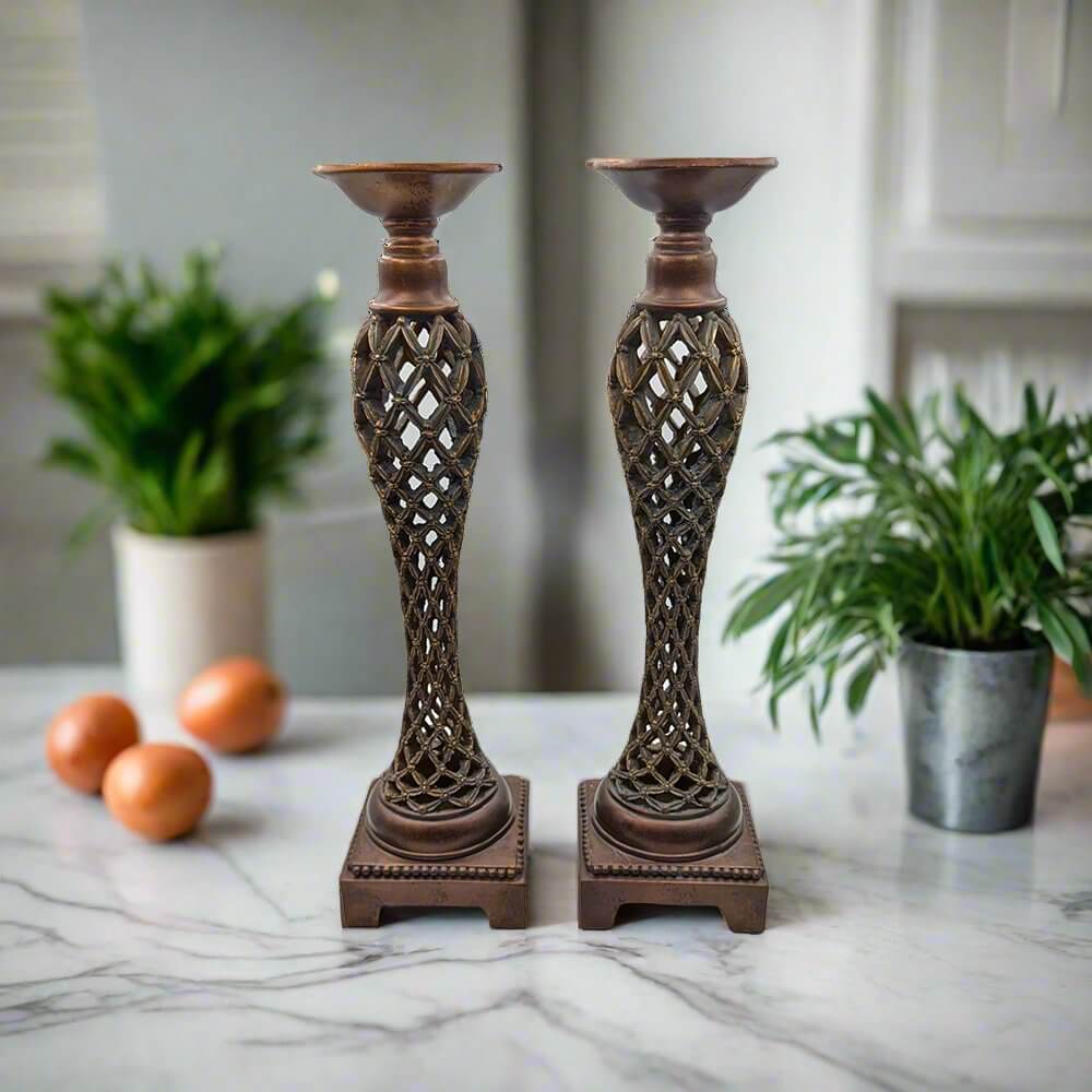 Handcrafted Wooden Pillar Holder Set