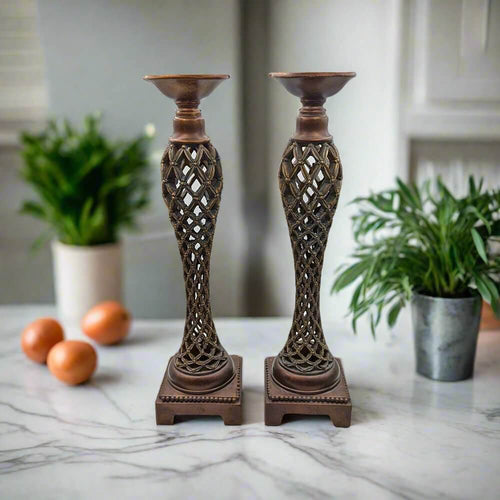 Handcrafted Wooden Pillar Holder Set