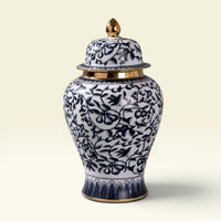Blue and White Vine Ceramic Ginger Jar - Large