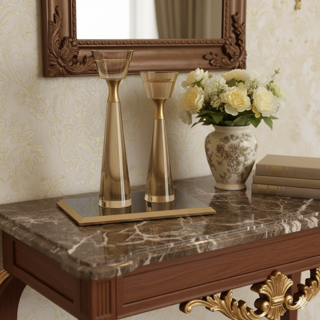 Luxury Crystal and Bronze Candle Holder Set