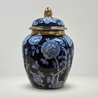 Imperial Navy Blue and Gold Peony Ginger Jar