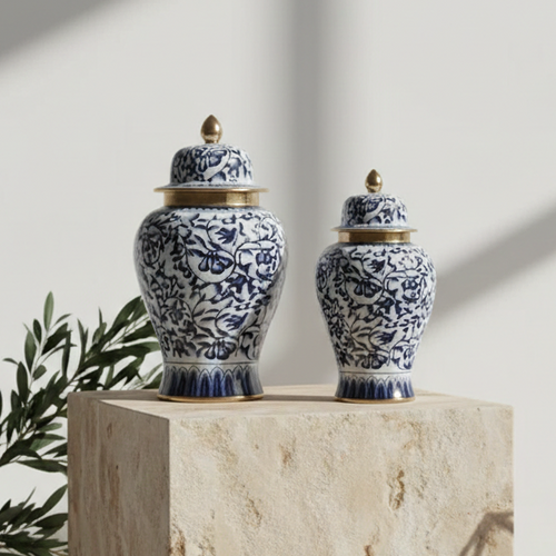 Imperial Navy Gold Floral Ginger Jar Set