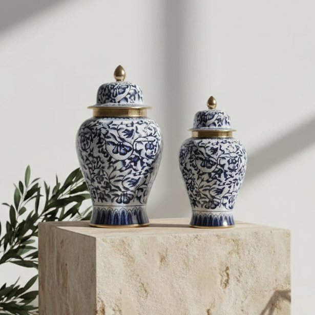 Imperial Navy Gold Floral Ginger Jar Set