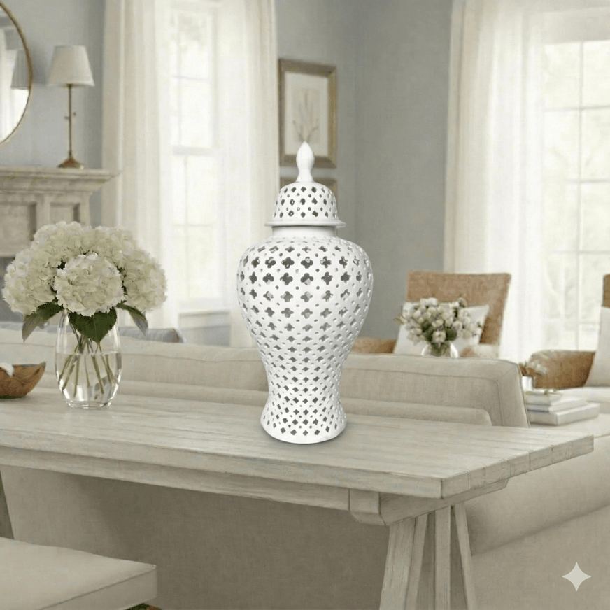 Impressive White Hamptons Lace Ginger Jar