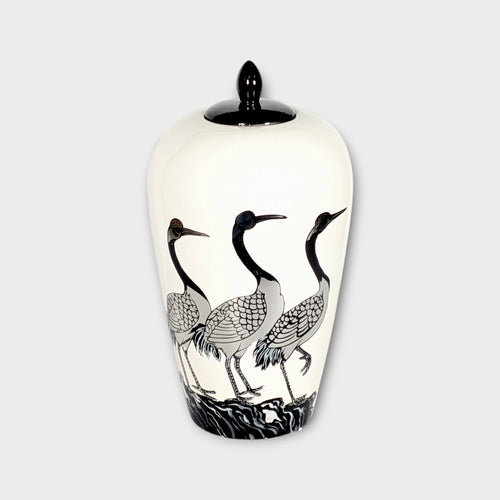 Hand-Painted Ceramic Crane Ginger Jar - 35cm