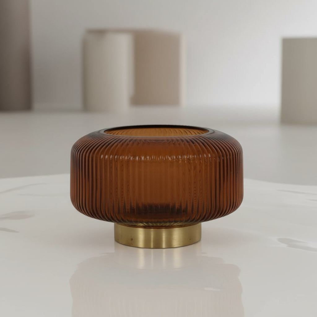 Juno Wide Low Profile Brown Glass Vase