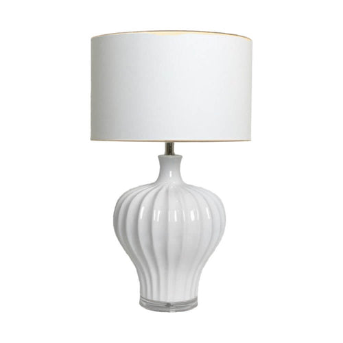 Justina Fluted White Ceramic Table Lamp 68cm
