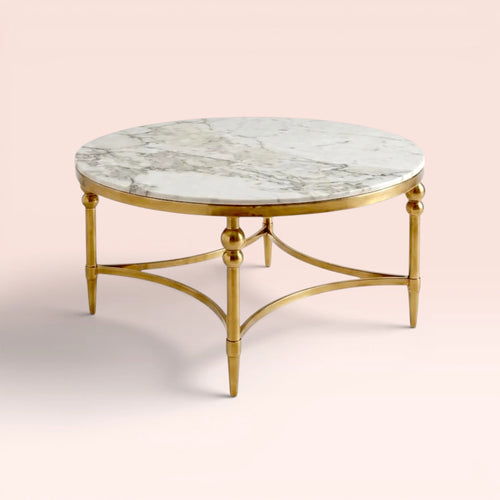Classic Round Marble Coffee Table - Gold 90cm