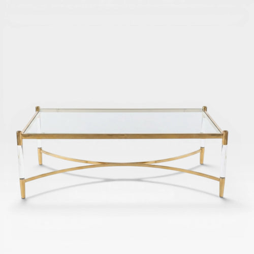 Glass Top Acrylic Coffee Table - Gold 140cm