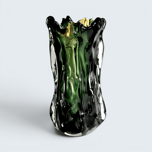 Murano Style Forest Green Glass Vase - 34cm