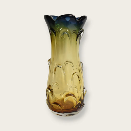Murano Style Amber Blue Glass Vase - 35cm