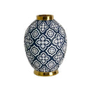 Large 34cm Navy Gold Ceramic Belly Vase