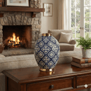 Large 34cm Navy Gold Ceramic Belly Vase
