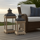 Large Rustic Wood & Embossed Metal Lantern Set