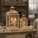 Large Rustic Wood & Embossed Metal Lantern Set