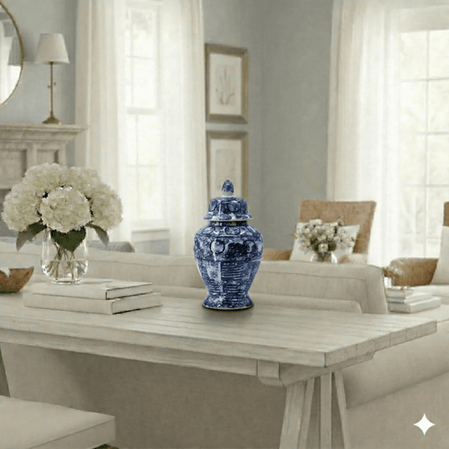 Large Zaro Vintage Blue White Ceramic Jar