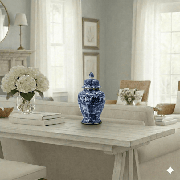 Large Zaro Vintage Blue White Ceramic Jar