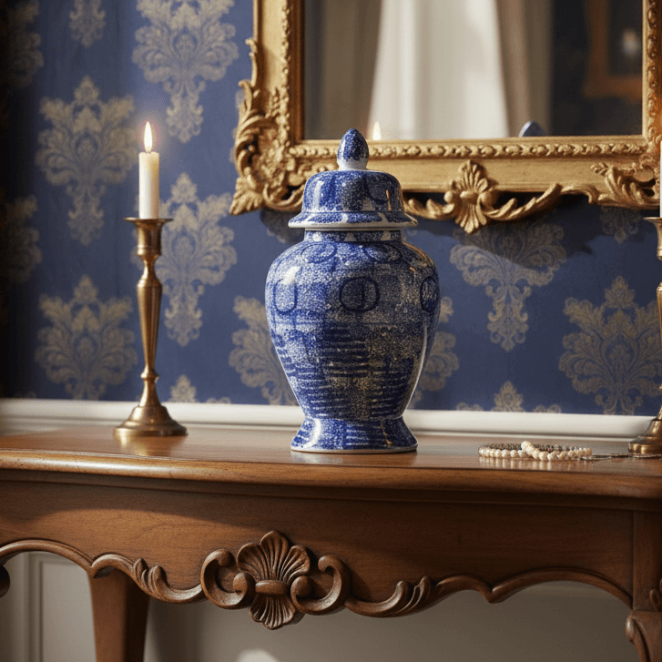 Large Zaro Vintage Blue White Ceramic Jar