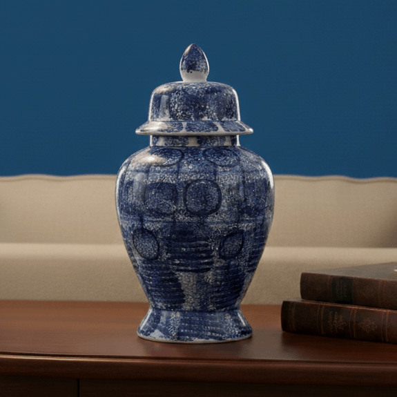 Large Zaro Vintage Blue White Ceramic Jar