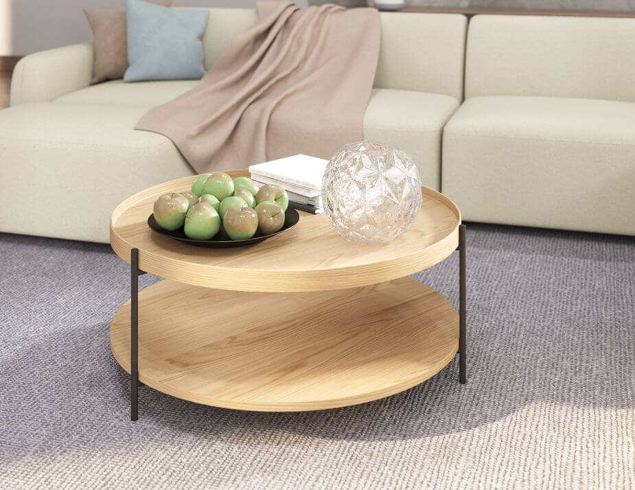 Layer Natural Wood Round Coffee Table 90cm