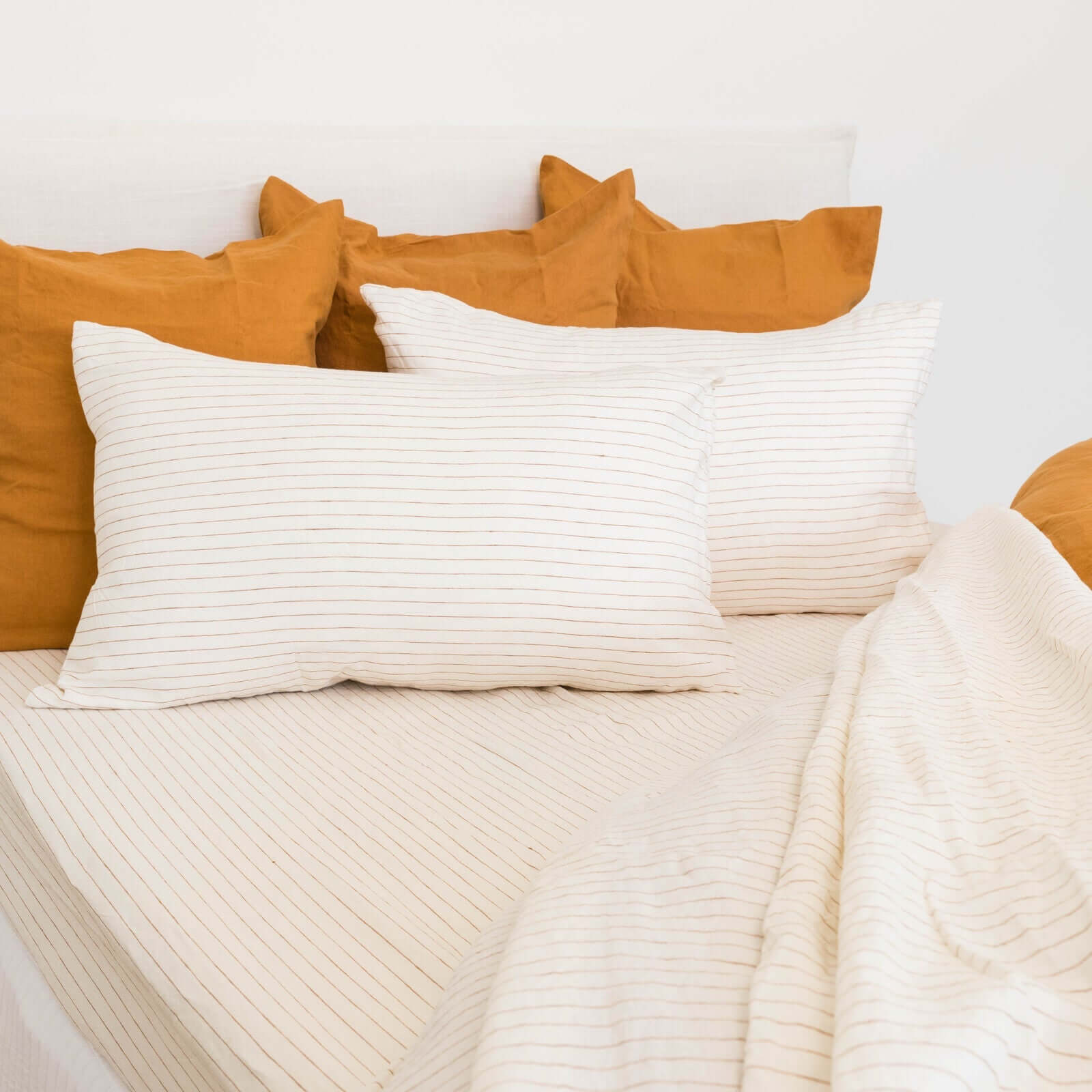 Linen Cover Bed Set Ginger Pinstripe - King & Queen