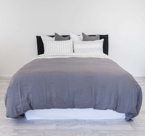 Linen Quilt Cover Set - Charcoal - Queen/King Size