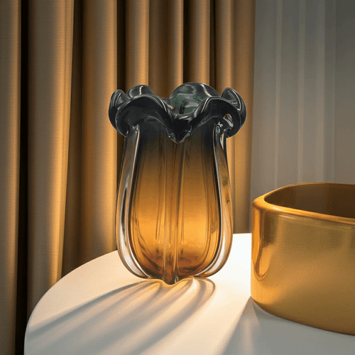 Lotus Vintage Glass Vase Olive Yellow