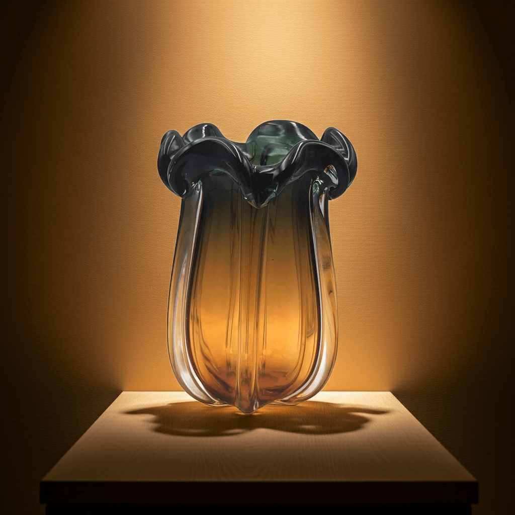 Lotus Vintage Glass Vase Olive Yellow