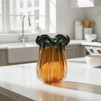 Lotus Vintage Glass Vase Olive Yellow