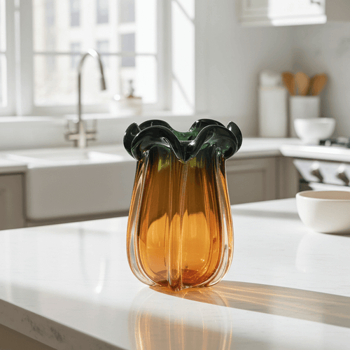 Lotus Vintage Glass Vase Olive Yellow