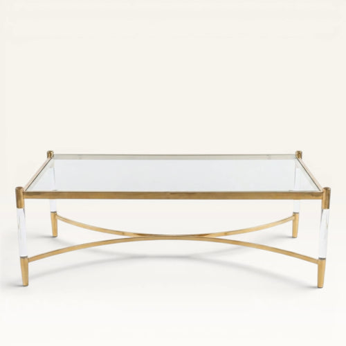 Glass Top Acrylic Coffee Table - Gold 140cm
