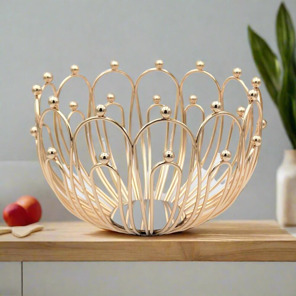 Luxe Gold Fruit Bowl - Glass and Metal Centerpiece