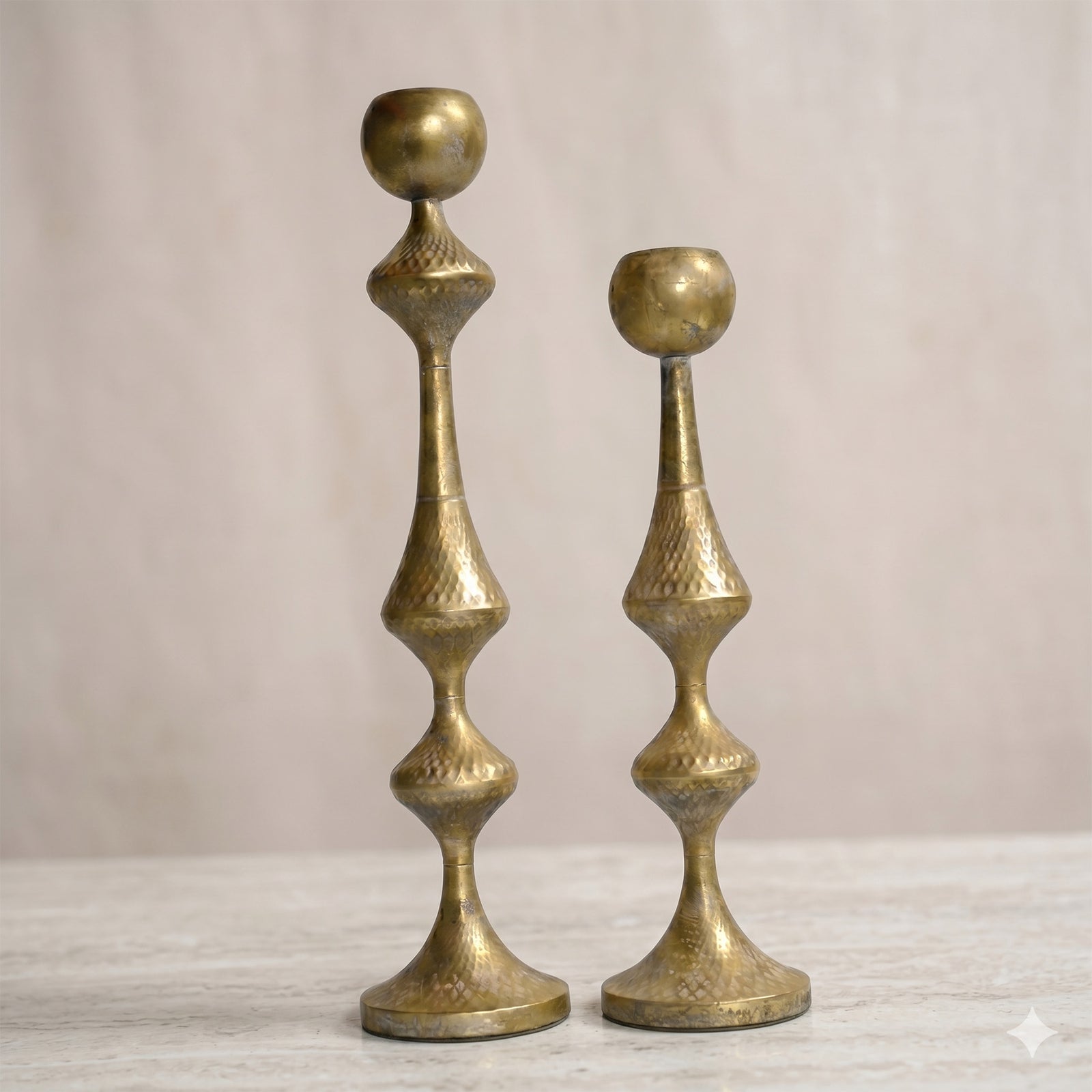 Luxor Antique Brass Hammered Candle Holders Set