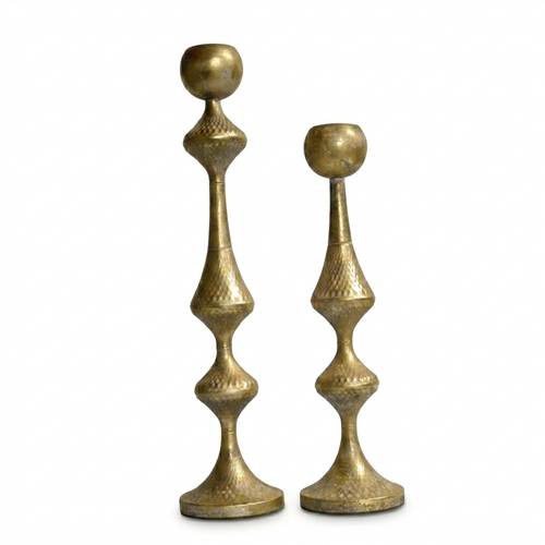 Luxor Antique Brass Hammered Candle Holders Set