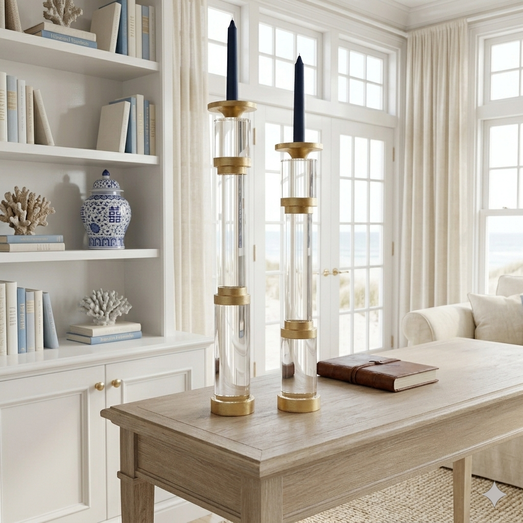 Luxury Acrylic & Brass Pillar Candle Holders