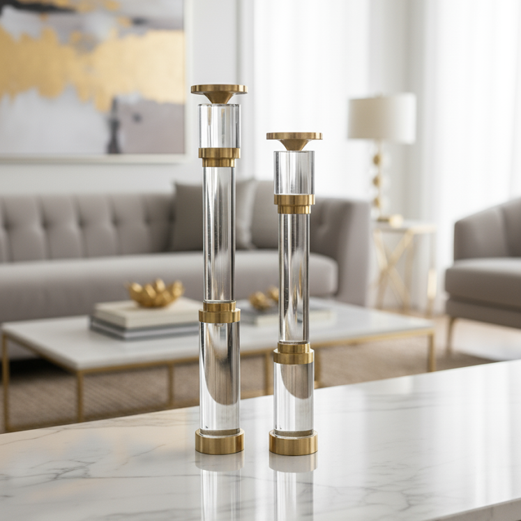 Luxury Acrylic & Brass Pillar Candle Holders