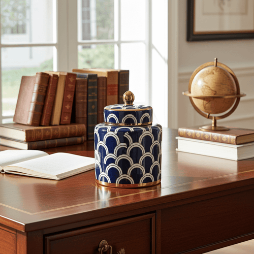 Matisse Navy Gold Fine Ceramic Jar Small