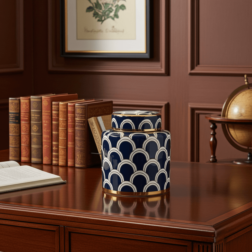 Matisse Navy Gold Fine Ceramic Jar Small