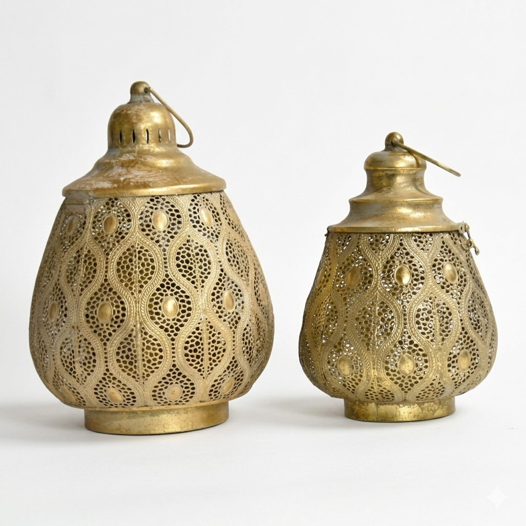 Medina Antique Gold Perforated Lanterns pair
