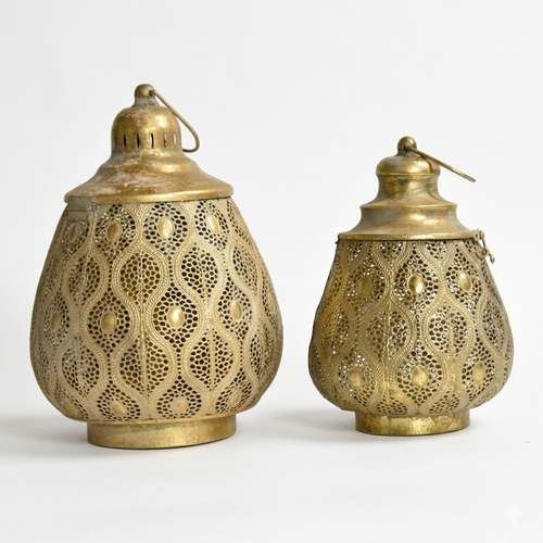 Medina Antique Gold Perforated Lanterns pair