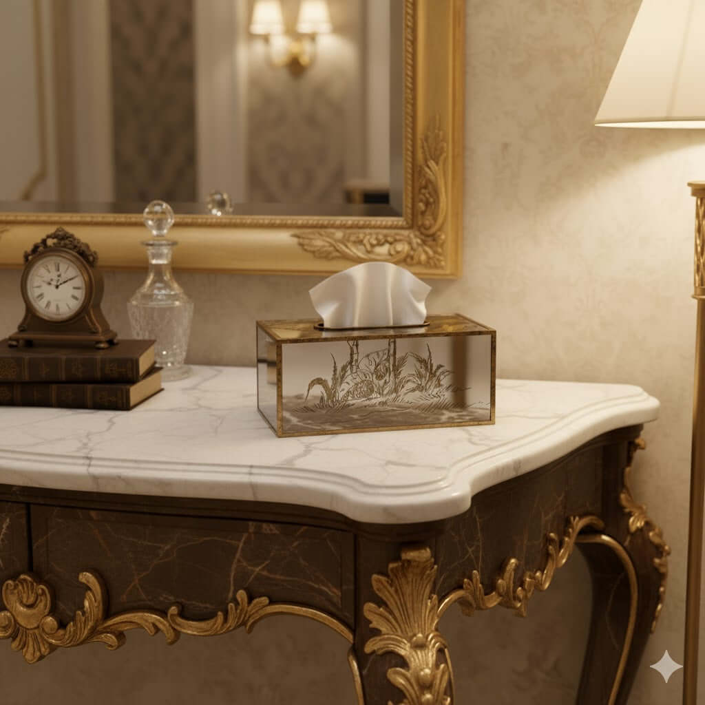 Mercury Champagne Mirrored Tissue Box Gold