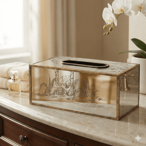 Mercury Champagne Mirrored Tissue Box Gold